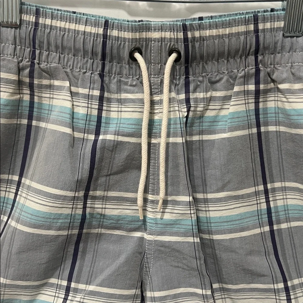 Lacoste Gray Navy and Light Blue Plaid Swim Shorts Size Small